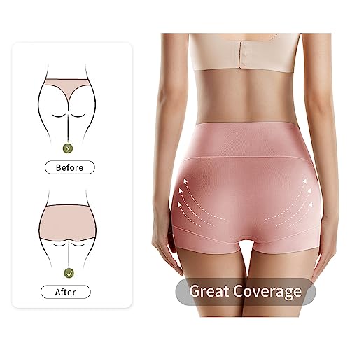 MEIYATING Boy Shorts Underwear for Women High Waisted Cotton Panties Stretch Briefs 4 Pack Plus Size3