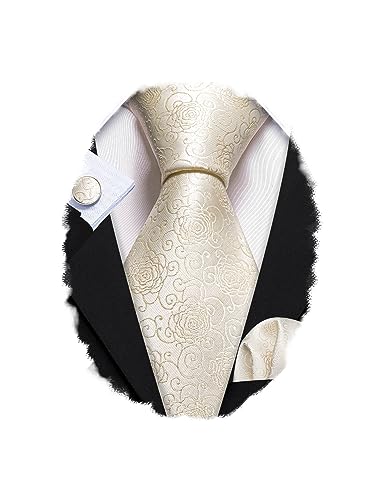 Barry.Wang Flower Ties for Men Handkerchief Cufflinks Set Wedding Necktie Set Party
