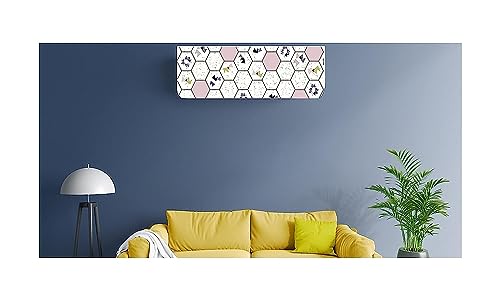 Image of DARSHANAM WORLD Beatiful Designer Ac Cover / / Cutest Printed Air Conditioning Dust Cover For Indoor & All Type AC Split Covers / / Colorfull Folding Designer Ac Cover (Pink & White Hexagon 1.5 Ton)