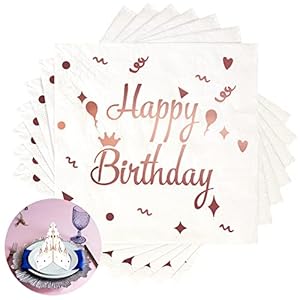 Servietten Geburtstag, 40 Stück Rosegold Happy Birthday Servietten Kindergeburtstag, 2-Lagig Papierservietten mit Motiv…