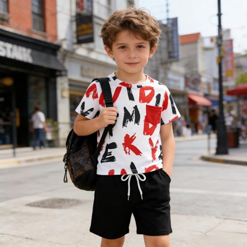 Image of Size 6-12 Years Boys Summer Fall Outfits Set 2PCS Short Sleeve T-Shirt & Shorts Sets Teen Fashion Clothing Sets