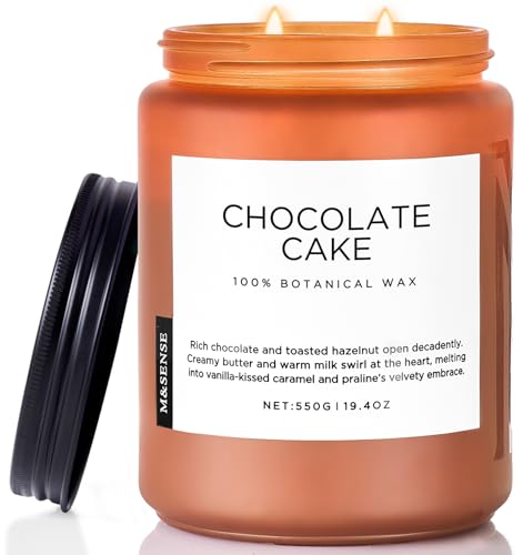 M&SENSE Chocolate Layer Cake Scent Candles Large Natural Soy Wax 110 Hours Burn Time Clean Non Toxic Scented Classic 2 Wicks Candle 19.4oz for Home Office