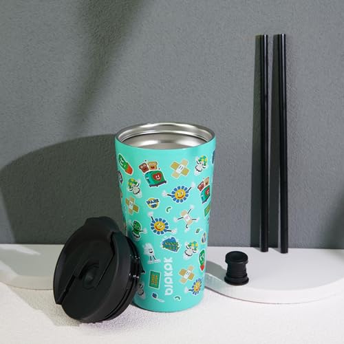 Image of BJPKPK 18 oz Coffee Tumbler with Straw, Insulated Stainless Steel Cup