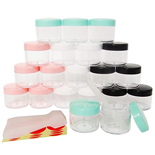 Wopanxye 20個セット 20ml 小分け丸ケース アクセサリー 収納 ビーズ収納ケース 化粧品用小分け容器 クリームケース 詰め替え容器 プラスチック ネイル収納ボックス 家庭用 旅行用品 20g クリーム用容器 20グラム 多色の蓋（Amazon）