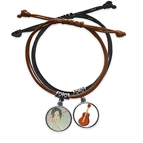 Pulsera cuerda mano cadena cuero guitarra pulsera de flor de melocotón