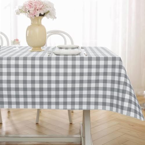 SASTYBALE Summer Buffalo Plaid Vinyl Tablecloth with Flannel Backing Rectangle 52 x 70 Inch, Waterproof Checkered Table Cloth, Plastic Table Cover for Dining, Party, Indoor, Outdoor, Grey and White by SASTYBALE - Image 7