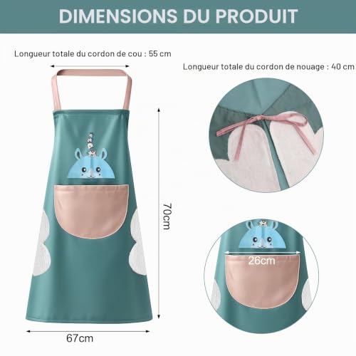 XRVRILE 2 Pièces Tablier Cuisine Unisexe avec Poche et Chiffon Effaçable, Imperméable Tablier de Cuisine Femme, Tabliers pour Restaurant, Pâtisserie, Jardinage, Bleu Rose – vue 2