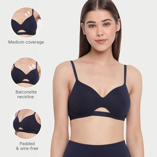 Image of Enamor Innovations CloudSoft, Invisi Neckline Women's Cotton Everyday T-Shirt Bra - Padded, Wirefree, Medium Coverage - A032