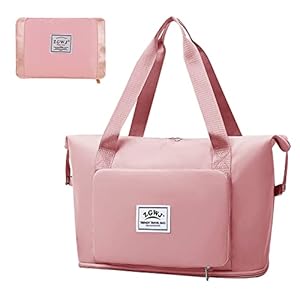 Travel Duffel Tote Bag,Waterproof Shoulder Weekender Bag For Women and Men Swim Sports Travel Gym Bag，Foldable and expandable bag Lightweight and easy Carry on Light Pink