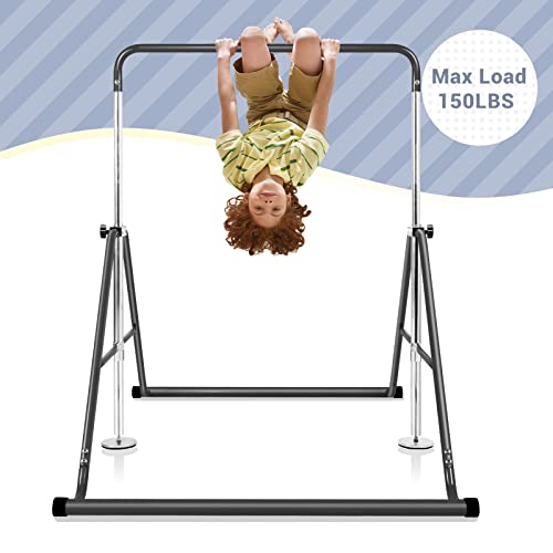 Bangtong&Li Gymnastics Bar For Kids Height Adjustable Horizontal Bar Folding Gymnastics Junior Training Bar For Home Gymnastics Equipment (Black) #TOP3