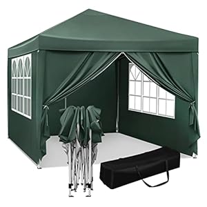 WOLTU 2441 Partytent, waterdichte vouwtent, zonwering, feesttent met zijwanden, tent voor in de tuin, terras, camping, festival, pagodetent met Oxford metalen frame, 3 x 3 m, groen