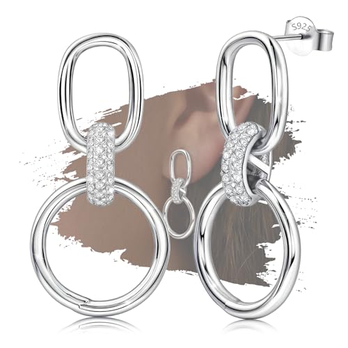Silver Dangle Earrings for Women Trendy Sterling Silver Triple Hoop Stud Earrings Hypoallergenic Cubic Zirconia Circle Drop Dangle Earrings for Sensitive Ears Fashion Women's Earrings Christmas Gifts