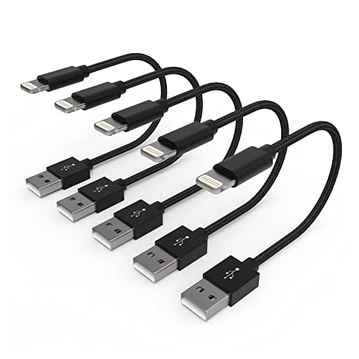 Short iPhone Charger Cable 1FT 5 Pack MFi Certified 1 Foot Lightning Cable Nylon Braided 1 Feet iPhone Charging Cable for iPhone 12 11 Pro X XS XR 8 Plus 7 6 5 and More (Black)