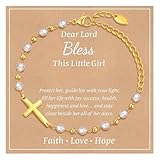 XFSRG Kreuz Armband Perlenarmband mit Kreuz Verstellbares Kinderarmband für Taufe Firmung Erstkommunion und Konfirmation