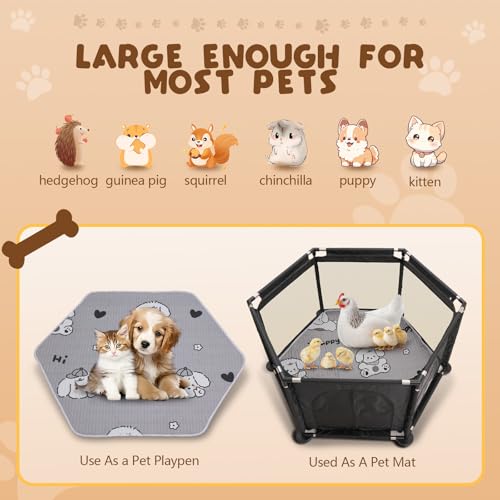 Sechseckige Welpenkiste für extra hohe Hundewelpen, Laufstall + Welpen-Auflage für große und kleine Rassen, Welpen-Zubehör, unverzichtbar für Hunde, Welpen, 122 x 65 cm, Schwarz