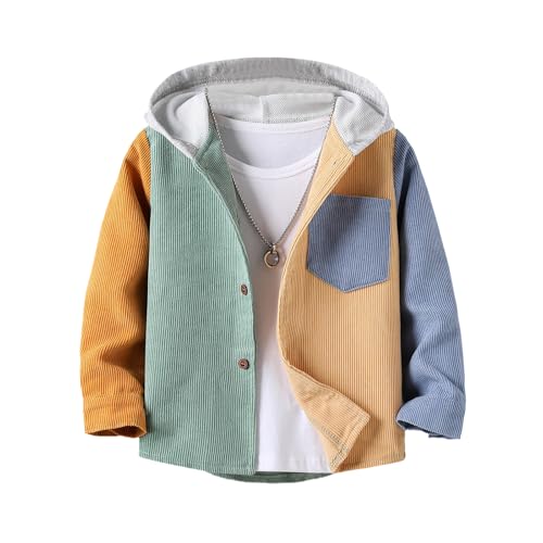 Boys Corduroy Jacket Color Block Hooded Coats Casual Autumn Clothes Long Sleeve Outerwear Hoodie Jackets for 4-7 Years