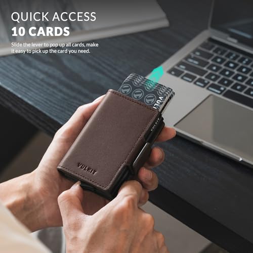 Image of VULKIT Credit Card Holder RFID Blocking Leather Automatic Pop Up Wallet Magnetic Wallet Double Card Case for Men and Women