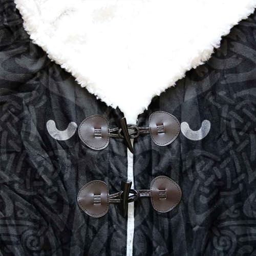 Viking 3D Print Men's Winter Faux Cashmere Warm Parka Coat Fenrir Wolf Coats with Hood Stylish Mid Long Unisex Cape3