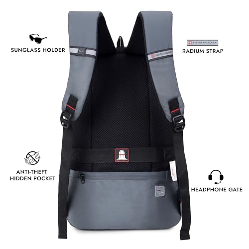 Image of SWISS MILITARY 30L Unisex Laptop Travel Backpack for 15.6-Inch Laptops - with Luggage Strap, Detachable Key Ring, Anti-Theft Pocket, Expandable Bottle Pocket for Office and College Use