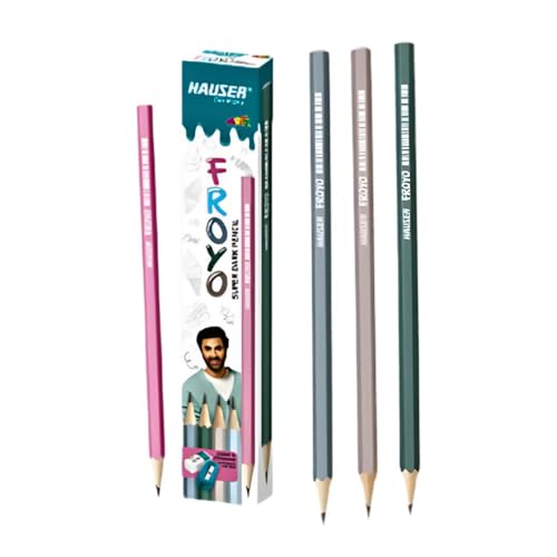 Image of Hauser Super Dark Pencils Set - 10 Pcs Multicolor Pencils with 1 Erasers & 1 Sharpeners | Extra Dark Lead for Smooth Writing | Ideal for Kids School Use & Drawing