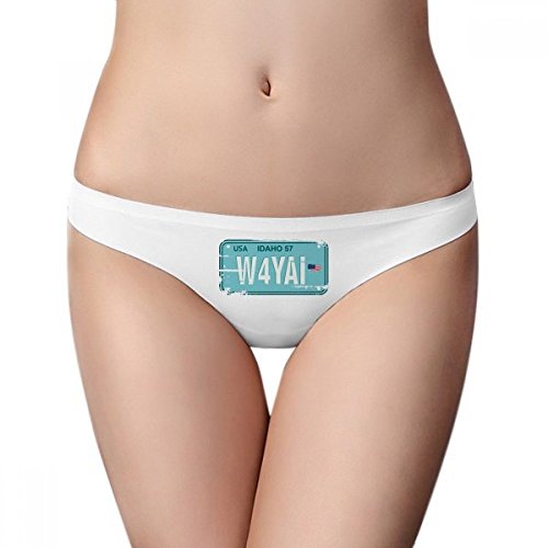 DIYthinker American USA Car Licence Plate Number Brief Women G-String Underwear T-Back Breathable Cool Soft Panty White