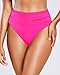 Holipick Hot Pink High Waisted Bikini Bottoms Tummy Control Swimsuit Bottom High Cut Bathing Suit Swim Bottom L