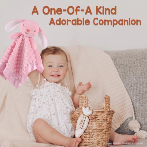 Image of Loveys for Babies, Soft Baby Security Blanket Lovies for Babies, Stuffed Animals Blankie for Newborn Infant with Baby Snuggle Toy, Gilrs Gifts Pink Bunny Security Blanket 16 Inch