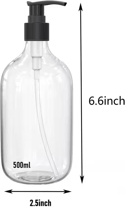 Image of Round Pump Bottle Soap Dispenser | Refillable Transparent Plastic Lotion Bottle | Empty Liquid Container for Soap, Shampoo, Lotion & Essential Oils (500 ML, Pack of 4)