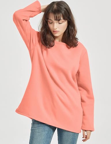 Image of Flygo Women's Winter Warm Sherpa Lined Fleece Crewneck Sweatshirt Pullover Loungewear Tunic Tops