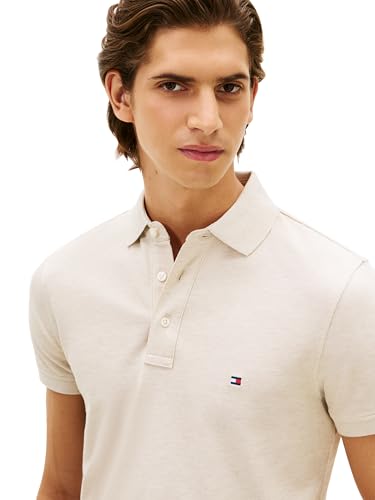 Image of Tommy Hilfiger Men's Short Sleeve Polo Shirts in Slim Fit with Stretch and Organic Pique Cotton