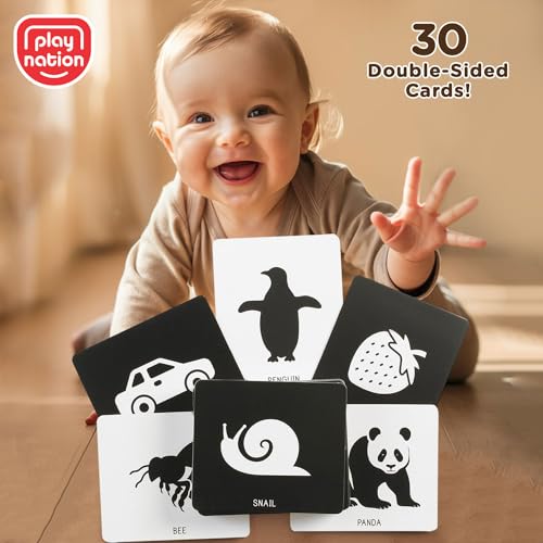 Image of Play Nation Premium High Contrast Flash Cards for New Born Baby,30 Black&White Flash Cards for 0-12 Month,Preschool Learning Activities for Infants,Visual Stimulation&Sensory Development,Birthday Gift