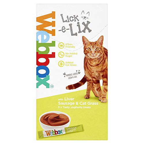 Webbox Liver Sausage & Cat Grass Lick-e-Lix Youghurt Treats for Cats and Kittens [PACK OF 8]+ Howsehold Tote Bag