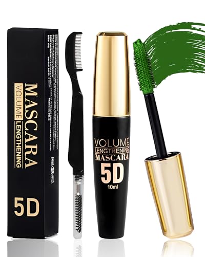 Mascara verde impermeabile per sopracciglia, mascara in fibra di seta 5D con spazzola pieghevole per sopracciglia, extension per ciglia colorate liquide, volumizzanti e spessi, a lunga durata, per
