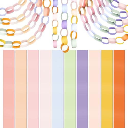 CHRORINE 600Pcs Colorful Paper Chains Strips for Birthday Party Decorations DIY Crafts Supplies (Fresh Color 1 x 7.08 inches)