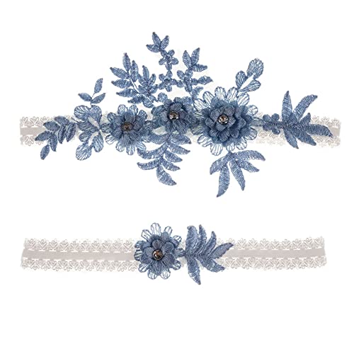CITUYER Garters for Brides Wedding Garter Elasticated Soft Lace Garter Bridal Wedding Accessories Bride to be Gifts（Rhinestone-Indigo） — view 3
