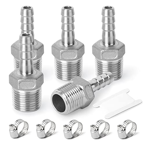 TAISHER 5PCS 304 Stainless Steel Hose Barb Fittings, Home Brew Fittings 3/8" Barb x 3/8" MNPT with 5PCS Hose Clamp by TAISHER - Used condition - US$9.00