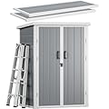 DWVO Outdoor Tall Storage Shed 60 Cuft with 2 Shelves, 5X3FT Vertical Tool Shed with Floor & Lockable Doors, Sturdy Double-Wall Plastic Cabinet for Garbage Cans and Garden Storage