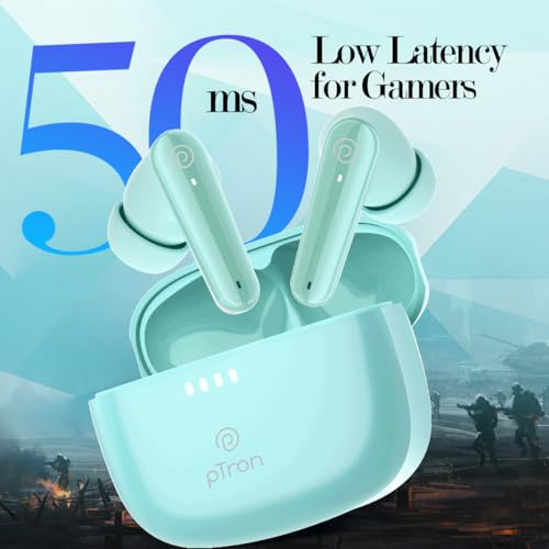 Image of pTron Bassbuds Prism in-Ear TWS Ear Buds w / 3D AudioScape, 45Hrs Playtime, TruTalk AI-ENC Calls, 50ms Low Latency Sync, BTv5.3, Snug-fit, Type-C Charging, Voice Asst. & IPX5 Water Resistant (Julep)
