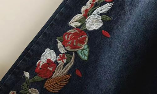 chouyatou Women's Y2k Baggy Wide Leg Cropped Jeans Flower Embroidered Elastic Waist Capri Denim Pants Culottes3