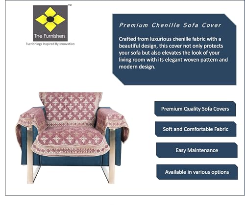 Image of Premium Chenille Woven Anti-Slip 1 Seater Sofa Cover with Arm Rest | L-Shape Sofa Seat Protector for Living Room | Durable & Stylish Slipcover - Onion Pink - Floral