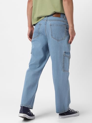 Image of Urbano Fashion Men's Loose Mid Rise Baggy Fit Cargo Jeans with 6 Pockets Non-Stretchable