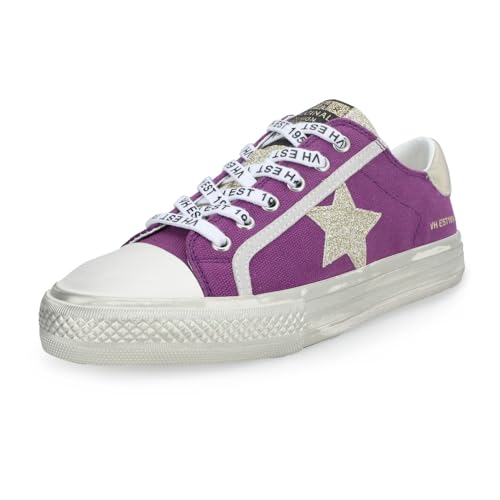 VINTAGE HAVANA Womens Alive Glitter Metallic Lace Up Sneakers Shoes Casual - Purple