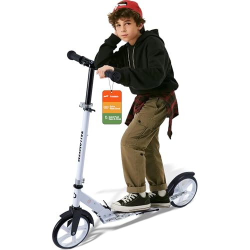 Welmotive Tretroller für Kinder & Erwachsene – Klappbarer Cityroller mit höhenverstellbarem Lenker – Scooter mit Ständer – Keine Montage nötig – Leicht Nicht elektrisch Weiß