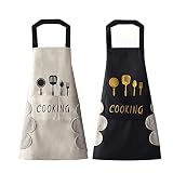 DILLMAN Women Kitchen Apron with Hand Wipe Pockets，Big Pocket,Hand-wiping, Waterproof for Cooking Baking (Black + White)