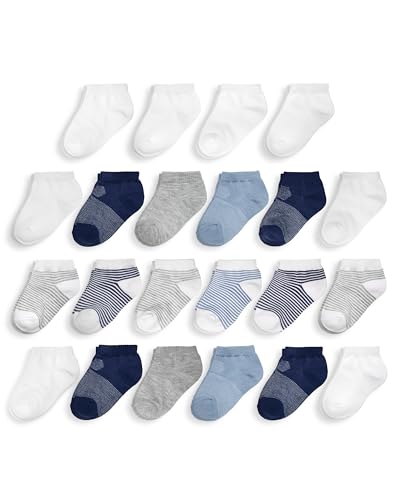 Fruit of the Loom Baby 22-Pack Grow & Fit Flex Zones Low Cut Stretch Socks - Unisex, Girls, Boys (6-12 Months, Blue)