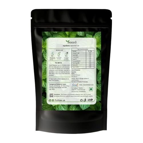 Image of TEAAZA Organic Spearmint Tea Leaves 100 Gm 100 Cups Caffeine-Free Herbal Spearmint Tea For PCOS|SUPPORTS HORMONE BALANCE,ACNE,FACIAL HAIR & PCOS RELIEF|Fresh Minty Flavor,100% Natural