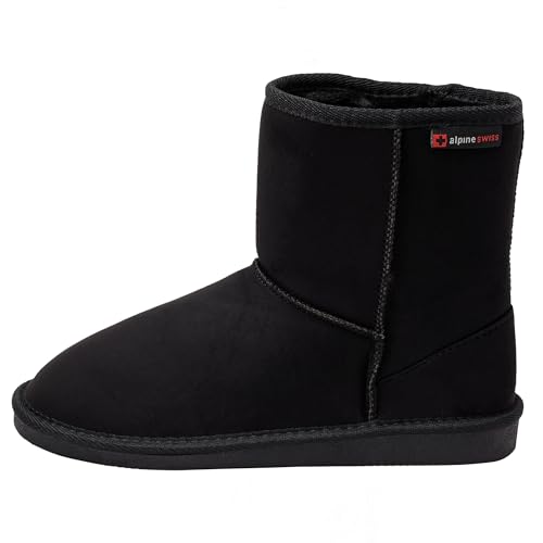 Alpine Swiss Laura Women's Short Winter Boots | Faux Suede Sherpa Lined Ankle Boots | Warm Comfortable Anti-Slip Sole | Stylish Fall Winter Shoes Blk 8