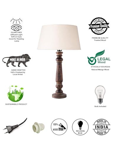 Image of Homesake Wooden Table Lamp, Antique Home Decor with Shade Empire, Table Night Lamps for Bedroom, Home Decoration Bedside Living Room, Corner Table for Living Room Decor Items - Black, Pack of 1