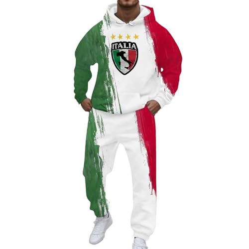 Foweknow Survêtement de jogging pour homme - Motif drapeau de l'Italie - 2 pièces - Sweat à capuche et pantalon de jogging - Vêtement de sport...