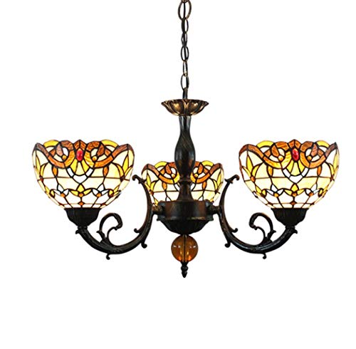 Pendant de plafond baroque en art vitrail vintage 3 bras haut de gamme